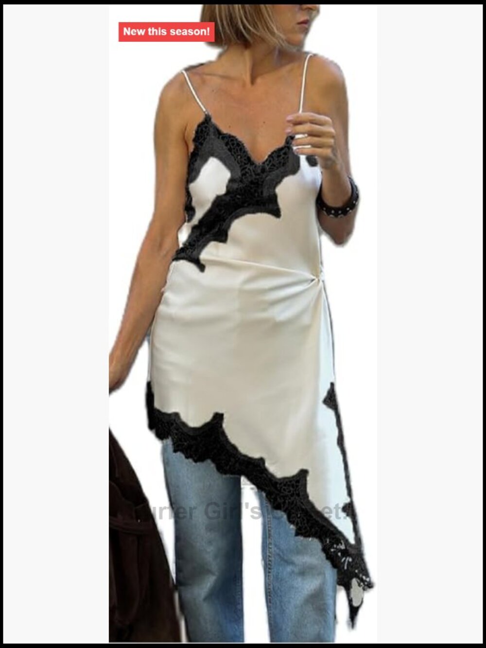 Satin Lace Trim Camisole Top Women Silk Layering Asymmetrical Cami